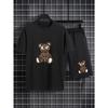Summer Men's Fashion Casual Sports Set Loose-Fit Trendy Doll Graffiti Print Crew Neck Short Sleeve Two-Piece Set with Shorts