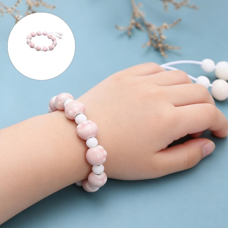 Adjustable Ceramic Bead Bangle Handmade Bracelet Cartoon Puss Paw Design Elastic Cord for Daily Fashion Accessory
