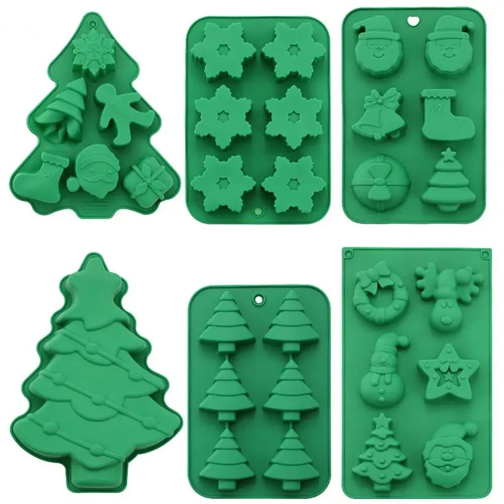 Santa Claus Tree Shape Christmas Silicone Mold Cake Decoration Fondant Cookies Tool Gumpaste Candy Chocolate Mold for Baking