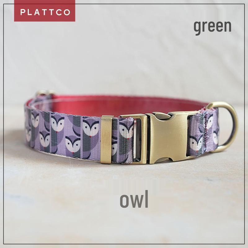 Plattco Engravable Faux Nylon Pet Collar - Owl Pattern (PDC316) L 2.5cm (49-55cm)