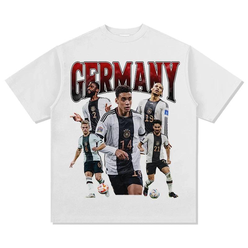 Deutschland Nationalmannschaft 90er Bootleg Vintage T-Shirt, Unisex Fußballstar Porträt Fan Merch, 100% Baumwolle Oversized Streetwear Tee S blau