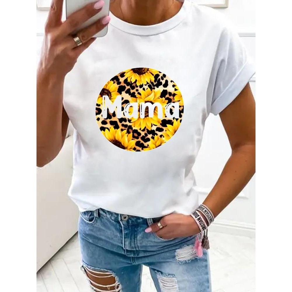 Women Flower Mom Mama 90s Trend Fashion Clothes Print T Shirt Clothing Summer Basic Top Short Sleeve Tee Graphic T-shirts