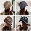 Fair Isle Pattern Knit Beanie Thick Knit Warm Hat Retro Slouchy Hat  For Women
