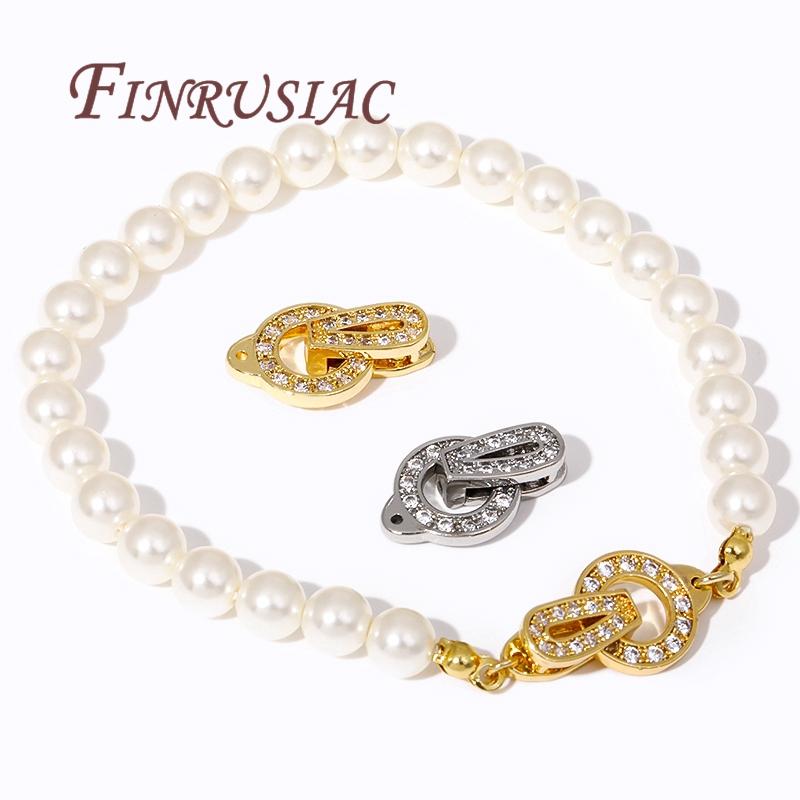 18K Gold Plated Brass with Zircon Pearl Clasp Connector For Necklace Making Findings,Clasps For Jewelry,DIY Bracelet Accessories