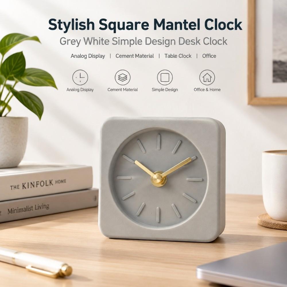 Simple Design Desk Clock Grey White Quiet Clock Simple Table Clock Home Decoration