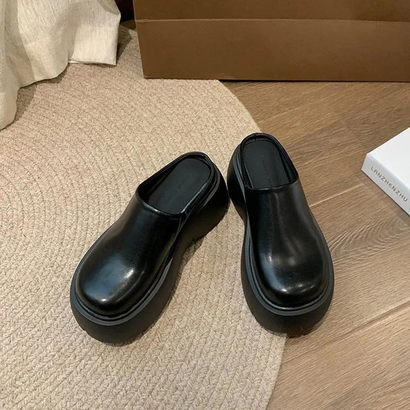 Fashion 2024 Spring Women Slippers Shoes Fashion Round Toe Shallow Slip On Ladies Mules Shoes Outdoor Platform Flats Shoes