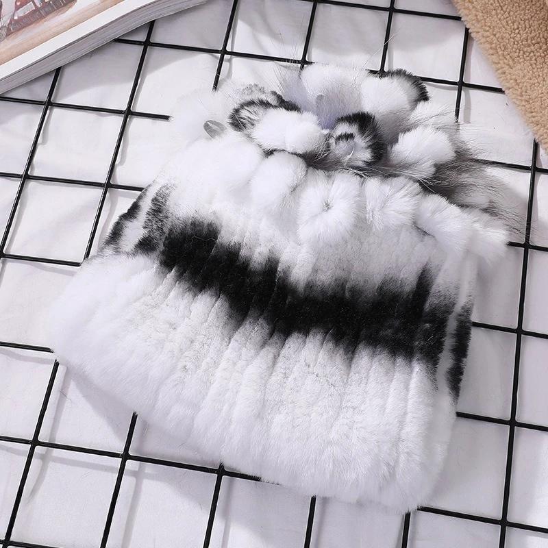 Real Rex Rabbit Fur Knitted Beanie Hat For Women Winter Thick Warm Russia Hat Pompom Snow Caps Outdoor Ski Hats Headwear