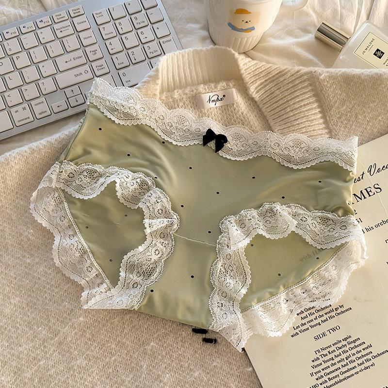 Lace Ice Silk Underwear Panties for Girls Women Pure Cotton Crotch Bowknot Ladies Briefs