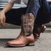 Fashion Vintage Embroidery Men's Cowboy Boots High Top Motorcycle Boots Men Shoes Fashion Square Toe Warm Boots