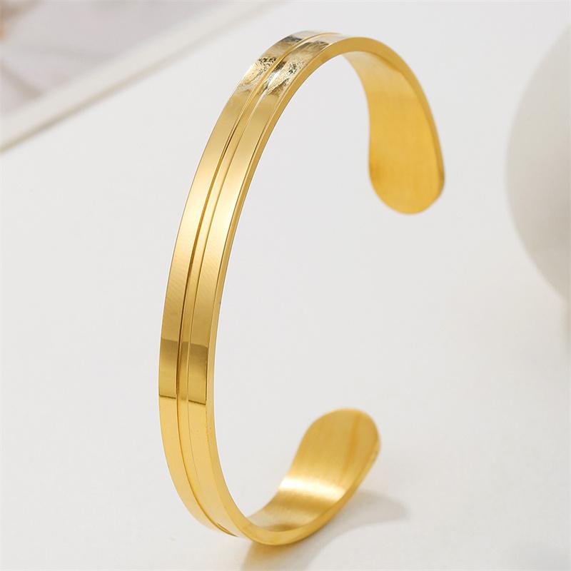 New Classic Simple Men Grooved Bracelet Open Adjustable Glossy Stainless Steel Bracelet