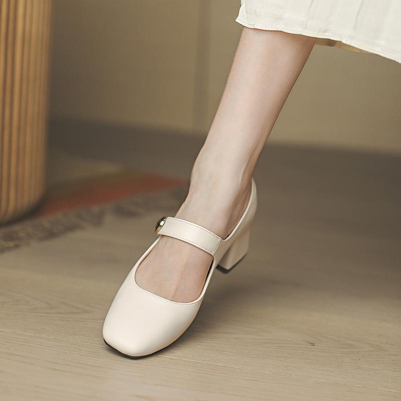 

Кожаные балетки для женской обуви Хуэйчжоу Su Yinyin те же туфли-лодочки на толстом каблуке женские корейская версия новых универсальных туфель на высоком каблуке 34