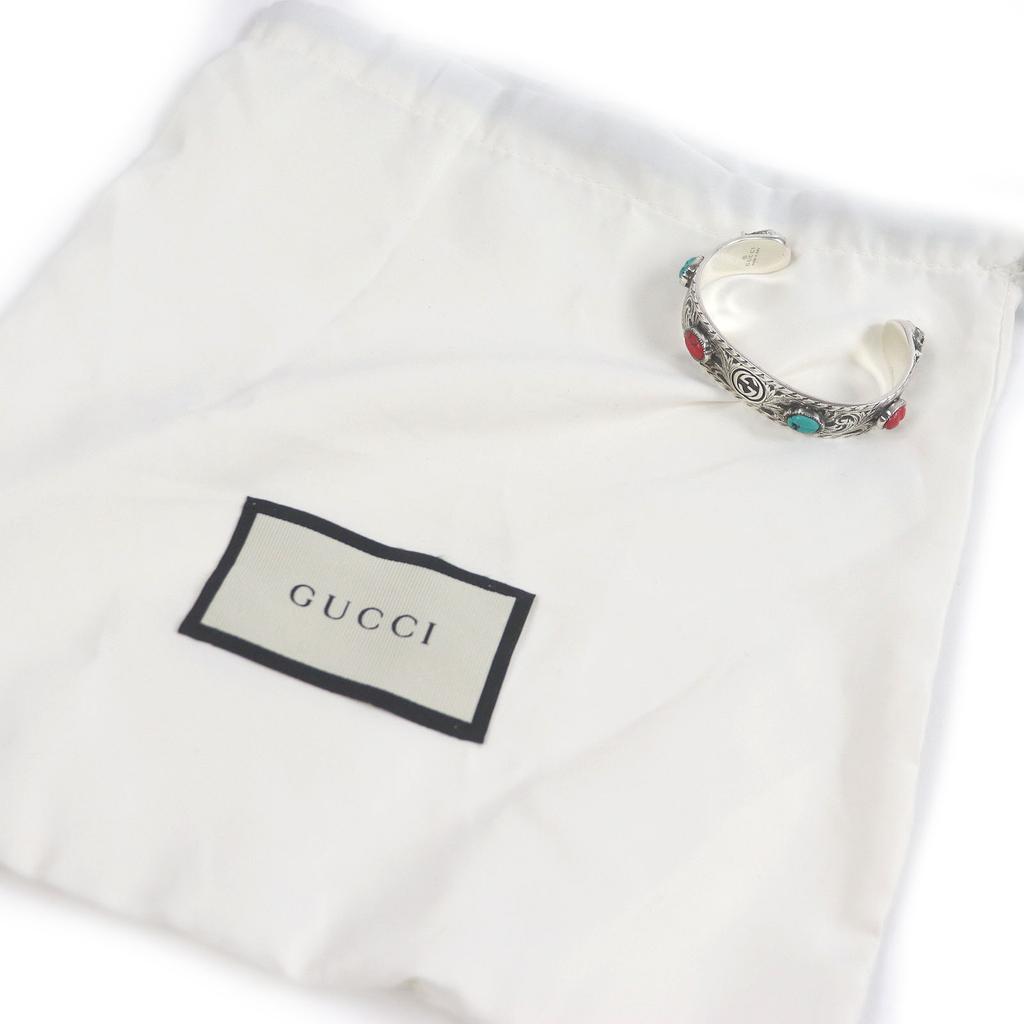 Great GUCCI Bangle Cat head Double G Le Marche des Merveilles Silver Turquoise Red Used