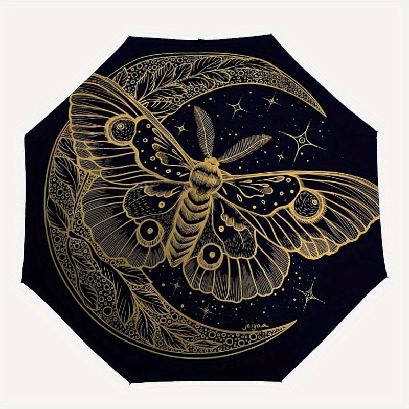 

1pc Moon Moth Automatic Open/close Folding Compact Umbrella, 8-Rib Sturdy Canopy, Lightweight Portable, Everyday Use, Gift, Outdoor Umbrella, Travel E