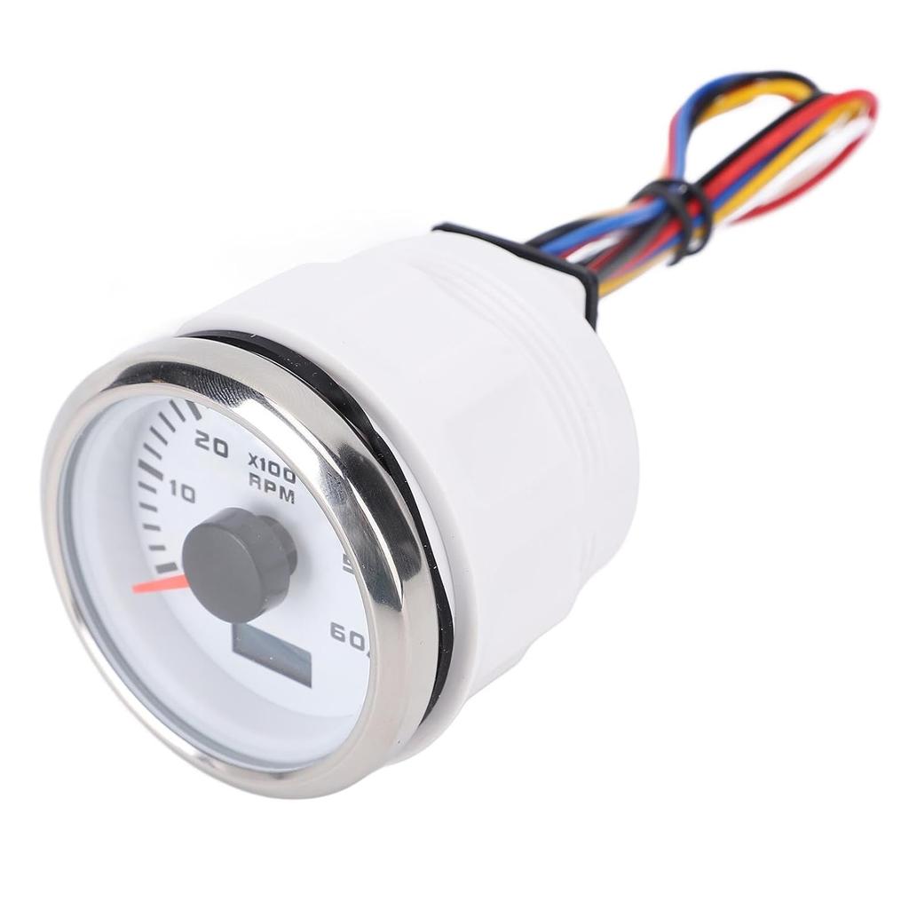 Tachometer Gauge, 52mm 2inch Car 6000RPM Automotive Tachometer with Hour Meter, 7 Color Backlight RPM Meter Kit for Truck Tractor Car RV Boat (White