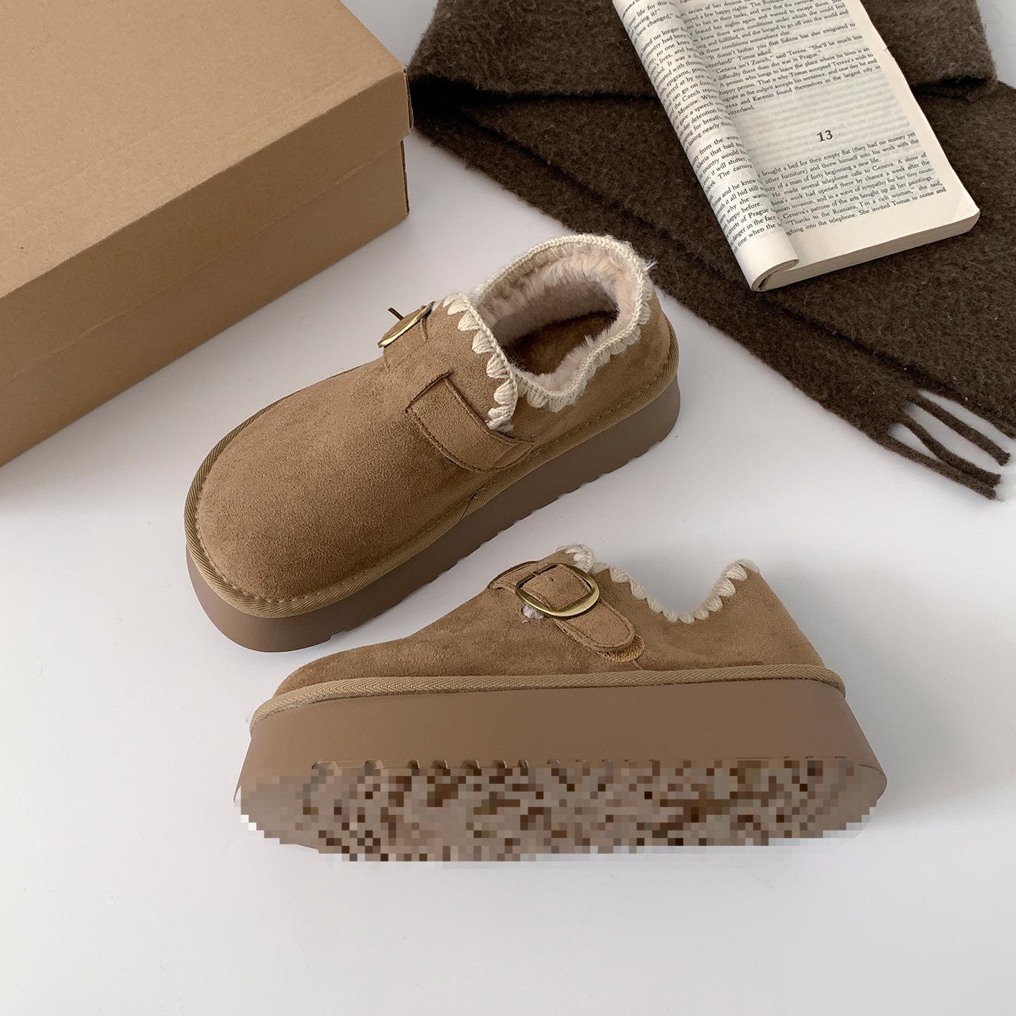 

velvet retro thick-soled all-inclusive Birkenstocks for women s 2026 new autumn and winter outer wear heightening, non-slip and warm snow cotton shoes 40 хакі
