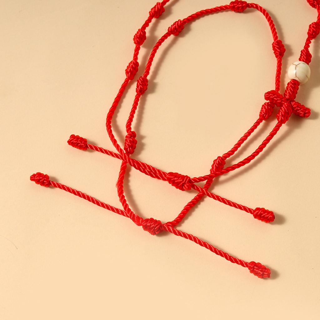 2 Pcs/Set for Cross 7 Knots Red String Braided Bracelet Kabbalah Wristband Brace