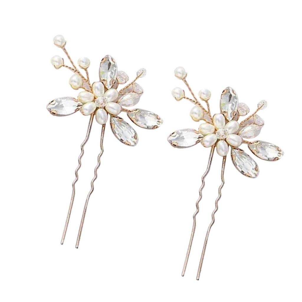 1 Pair Bridal U Shaped Hairpin Elegant Beautiful   Pearl Wedding Hair Clips for Party