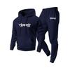 Men's Casual Solid Color Letter-printed Sweatshirt Set, Men's Fleece Hooded Drawstring Sweatshirt And Sweatpants Two-piece Set