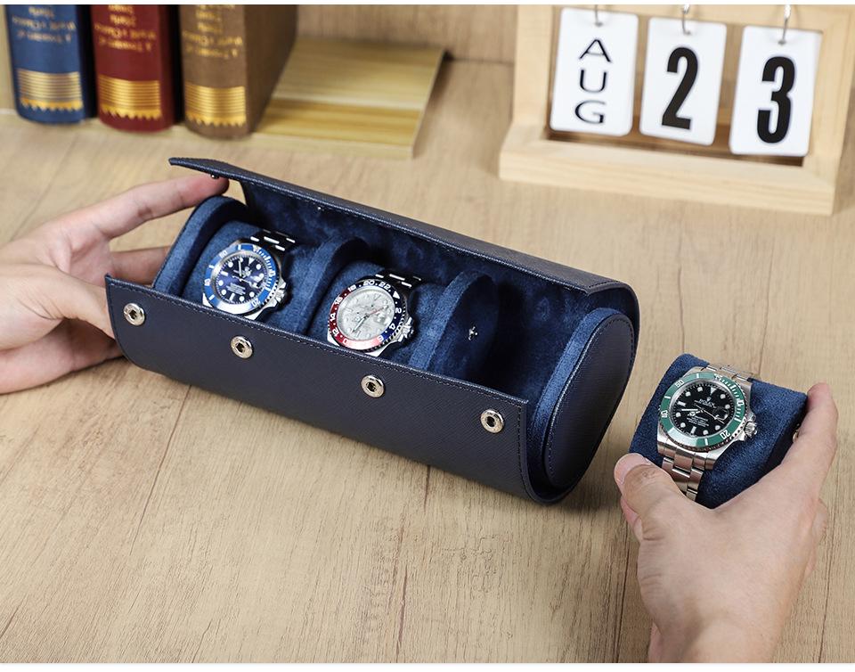 Scratch-Resistant Genuine Leather Watch Storage Box - Unisex 3-Piece Set with Pillowcase for Travel