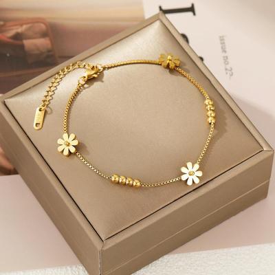 316L Stainless Steel Fashion High-end  Non-sliding Beading Elegant Daisy Ankle Ornaments Charm Chain Anklet For Women