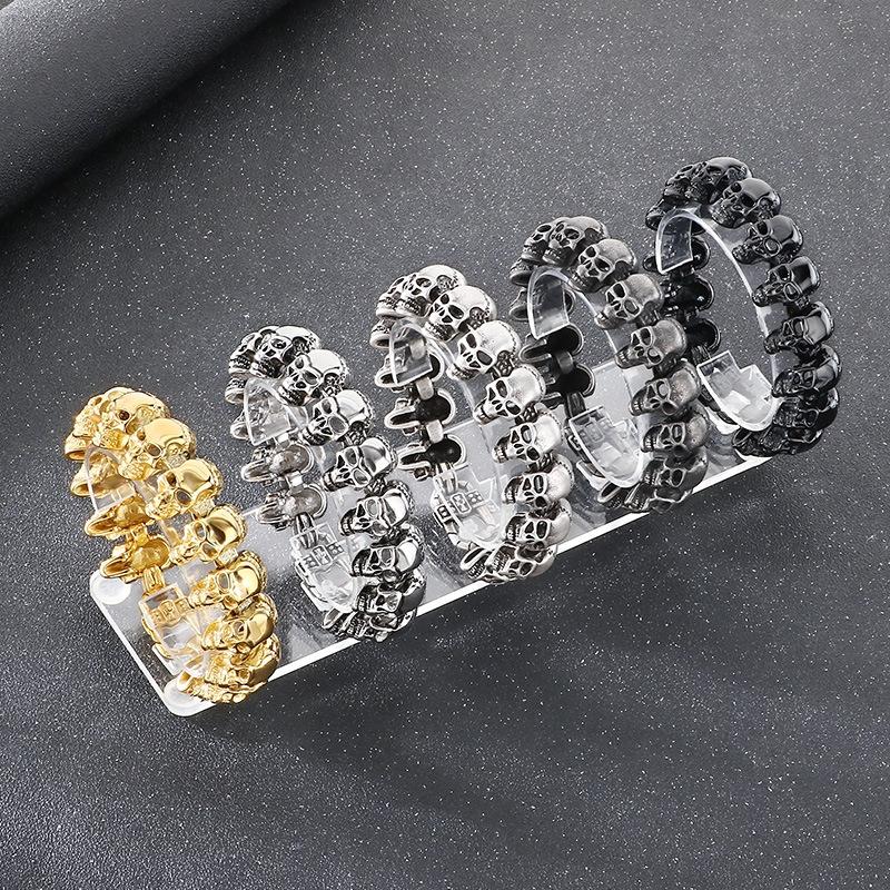 Hip-Hop Schädel Herren Titanstahl Armband, Kreative Persönlichkeit Glänzender Geisterkopf Edelstahl Handschmuck