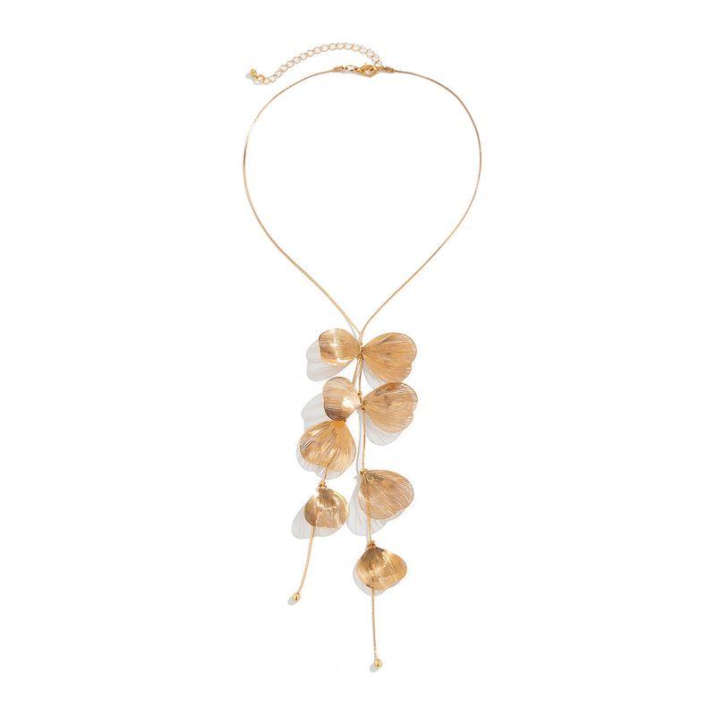 Tassel Ginkgo Leaf Gold Necklace Necklace Female Fashion 2024 Spring Trendy Special-Interest Design Deep V Sexy Ornament Gold