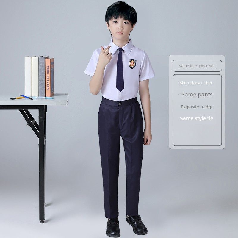 

Костюм для детского сада, школьная форма для ученика, деловой наряд, стиль британского колледжа, наряд для декламации, детский сценический костюм 61, платье для хорового выступления Boys Tibetan Blue Short-sleeved pants Tie 140
