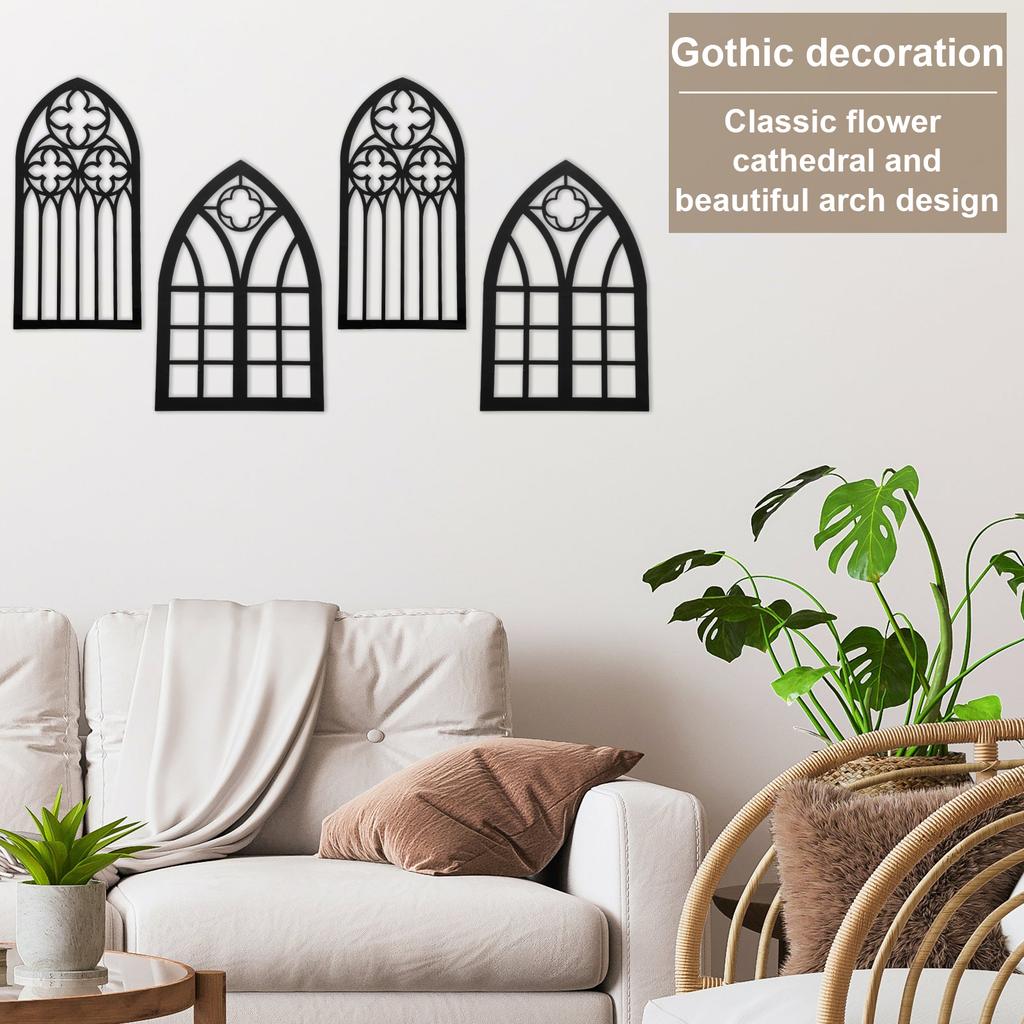 4 Pcs Arched Window Wall Mirror Acrylic Mirror Wall Stickers Decorative Windowpane Mirror Vintage Arch Mirror Wall Decor