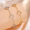Women's Elegant Luxury Hollow Four-Leaf Flower Bracelet, French Style Jewelry Suitable for Daily Wear and Layering