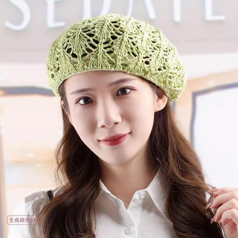 Summer Small Fresh Straw Beret Children Hollow Design Showing Face Small Breathable Thin Literary Bud Painter Hat