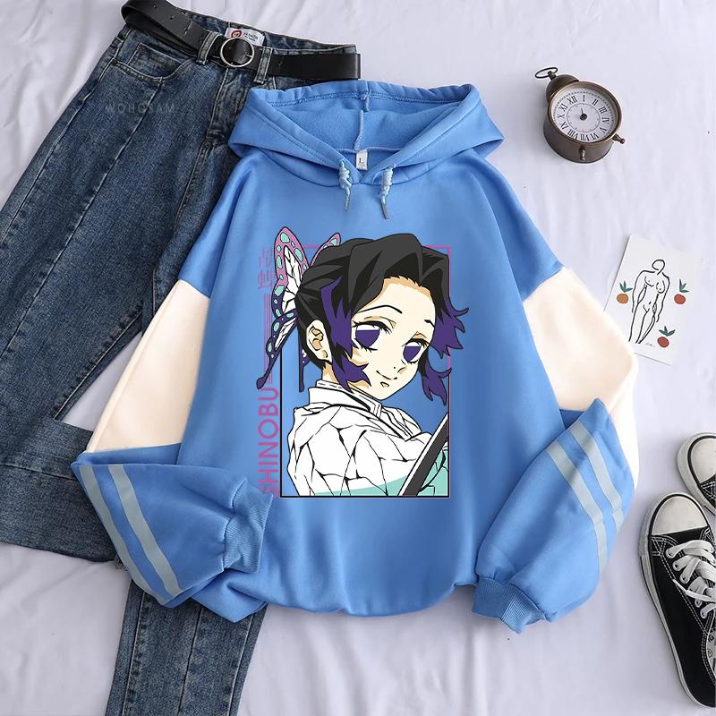 Japanese Anime Demon Slayer Kochou Shinobu Kawaii Cartoon Print Men Women Hoodies Kimetsu No Yaiba Sweatshirt Harajuku Pullover