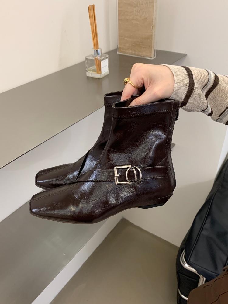 Belt buckle short boots women's autumn and winter new comfortable niche thin boots temperament fashion boots