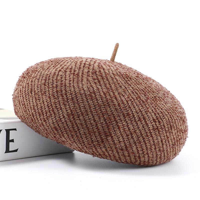 Autumn and Winter Wool Retro Knitted Beret Women Fashion Warm Woolen Painter Hat Trendy Versatile Pumpkin Hat