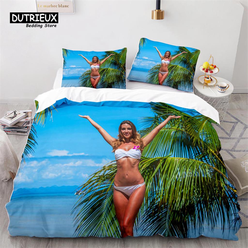 Ensemble de Literie Bikini Beach Fille Fesses Sexy Housse de Couette Microfibre Vacances à Hawaï Paysage Housse de Couette King Twin Pour Garçon Fille