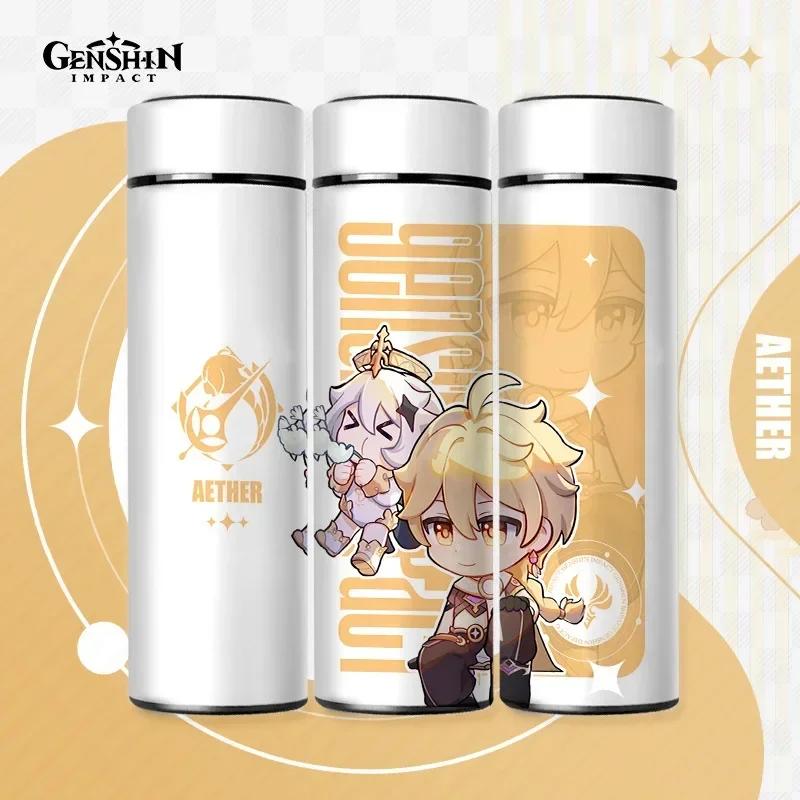 500ml Genshin Impact Thermo Bottle Stainless Steel Kawaii Anime Insulated Cup Water Zhongli Temperature Display Thermos Bottle