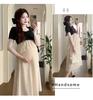 2026 Korean Style Summer Maternity Dress - Sweet, Loose, Patchwork, Fake Two-Piece Design
