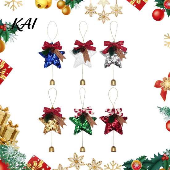 Decorative Star for Home Glitter Bell Ornaments, Sequin Hanging Decoration with Bow Pine Christmas Atmosphere Decor Cone, Sparkly Tree Pendant Holiday