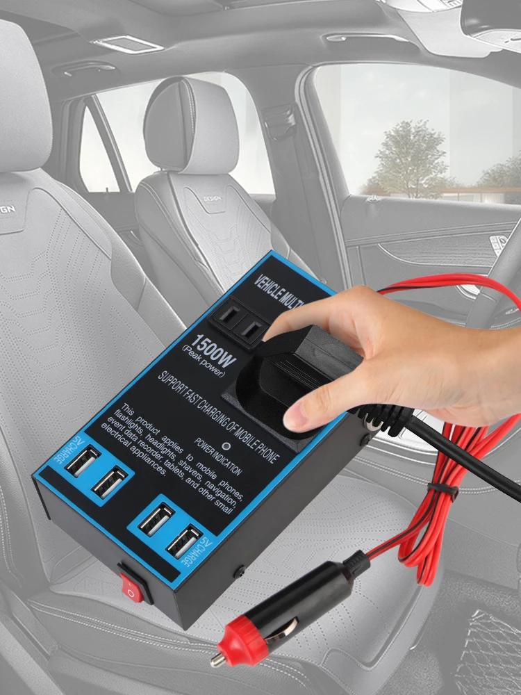 1500W Power Inverter DC 12V 24V to AC 110V 220V Car Converter with 4 USB Quick Charging Cigar Lighter Socket for Vehicle Home