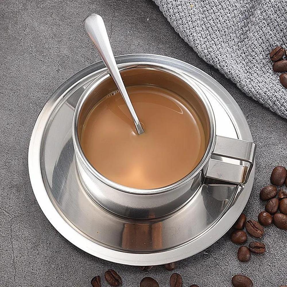 Rustproof Stainless Steel Coffee Cup Double Walled Tea Cup Modern Double Walled Cup  Cafe 200ML