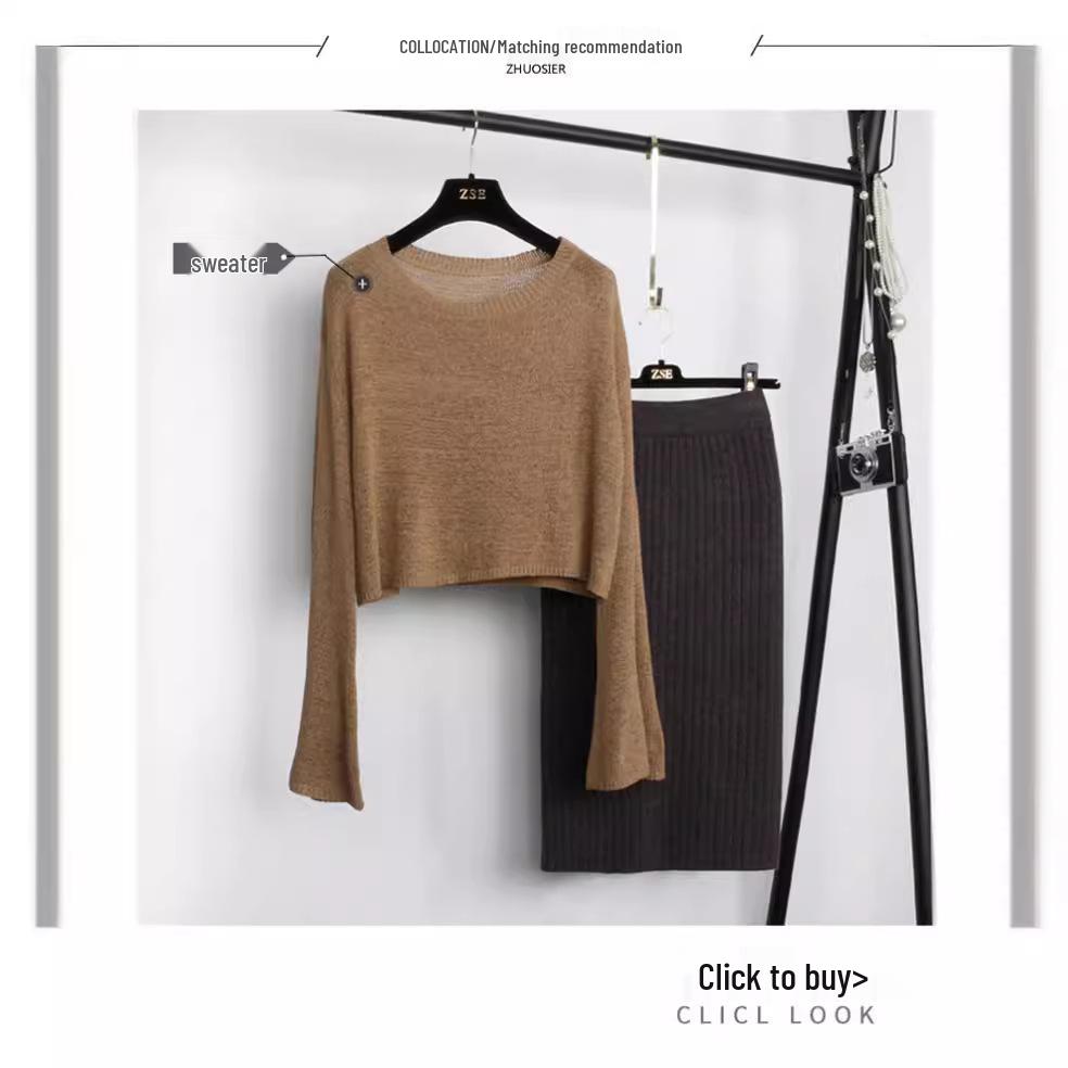 Jupe Midi Tricot Épais Fendue pour Femme - Laine Polyvalente à Taille Élastique pour Automne/Hiver 2025