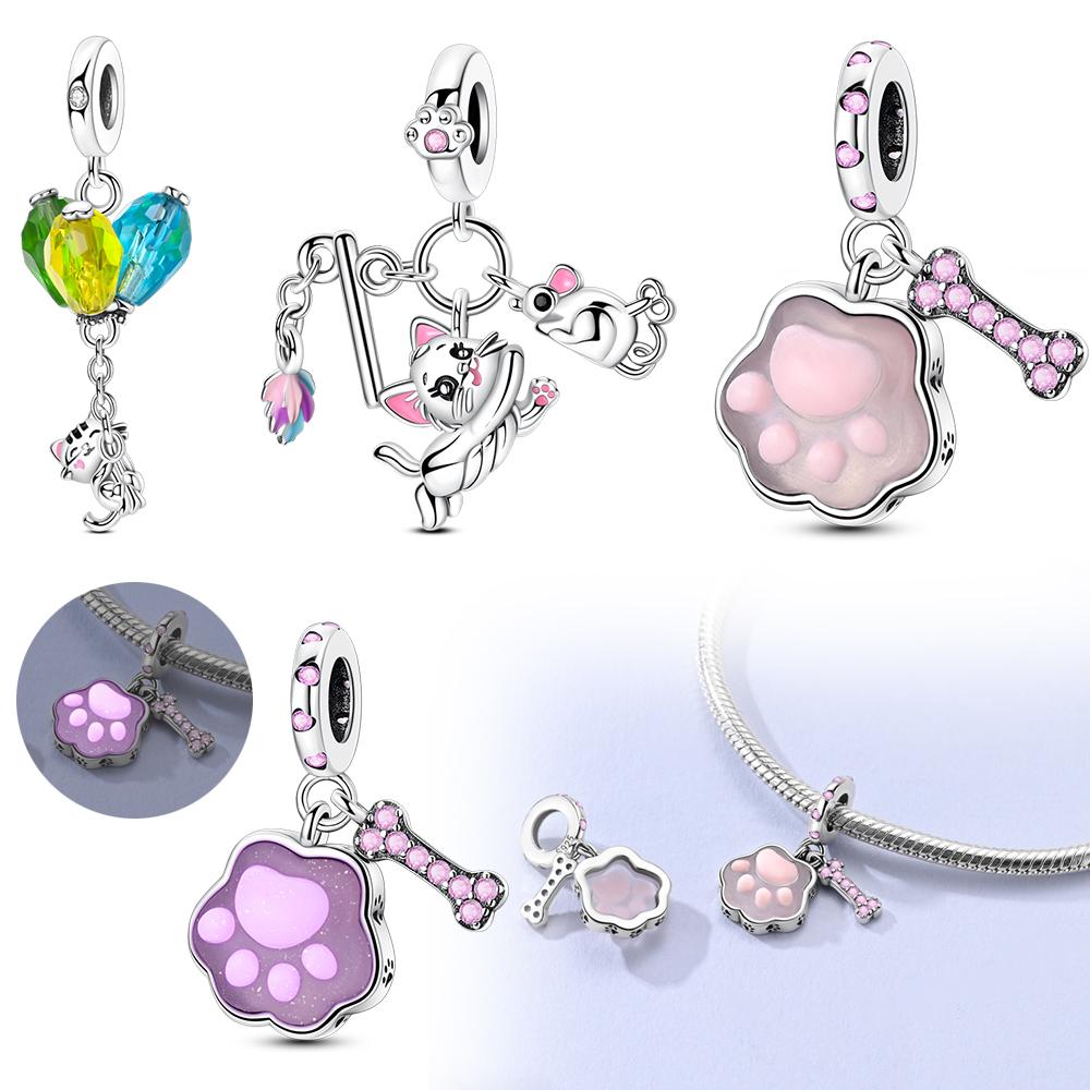 Luminous Paw Print Bone Charm Copper Colors Charm Beads Fit Original Charms Bracelet Beads For Women Jewelry Making Gifts