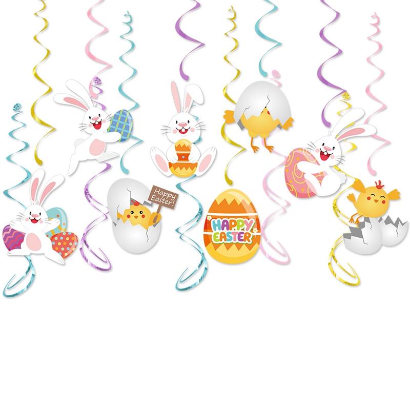 

Happy Easter Hanging Swirl Carrot Rabbit Egg Colorful Spiral Pendant 2026 Easter Party Home Decoration Supplies Kids Gift Favors