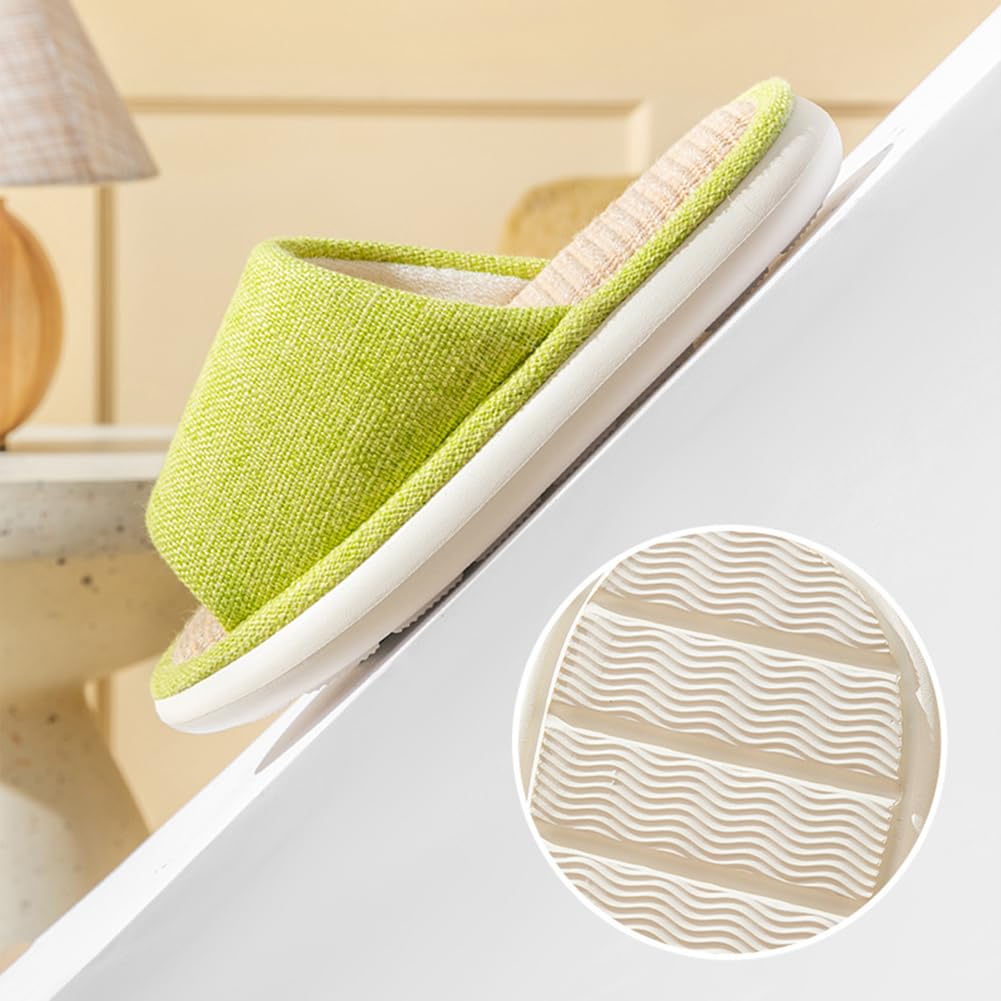 comfortable slippers for indoor unisex [Euyqs] Japanese-style design, linen, breathable, sweat-absorbent, non-slip thick-soled use, (green, 23.0 cm)