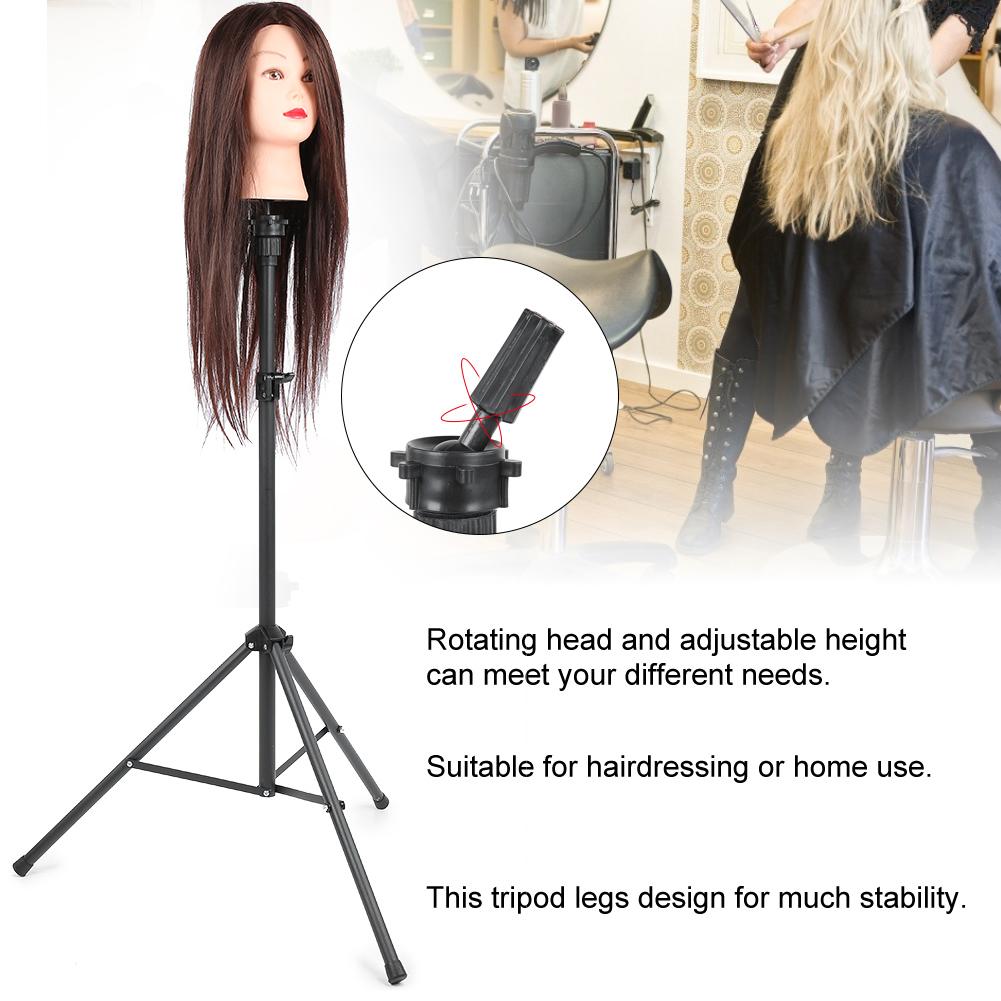 Adjustable Matte Thin Tube Hair Wig Stand Model Head Tripod Black for Hairdressing Training