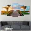 Beautiful Bali Ocean Sea Blue Tropical Palm Tree Canvas Painting Beach Clouds Posters 5 Piece Wall Art for Living Room Decor