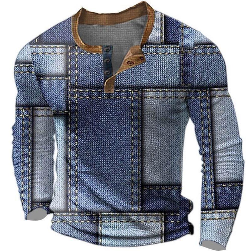 Maglietta vintage a maniche lunghe da uomo con stampa DTG 3D