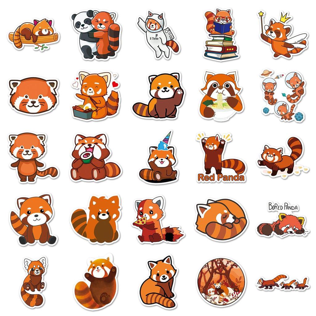 50 Red Panda Graffiti Stickers: Waterproof Cartoon Animal Stickers for DIY Phone Cases & Suitcases