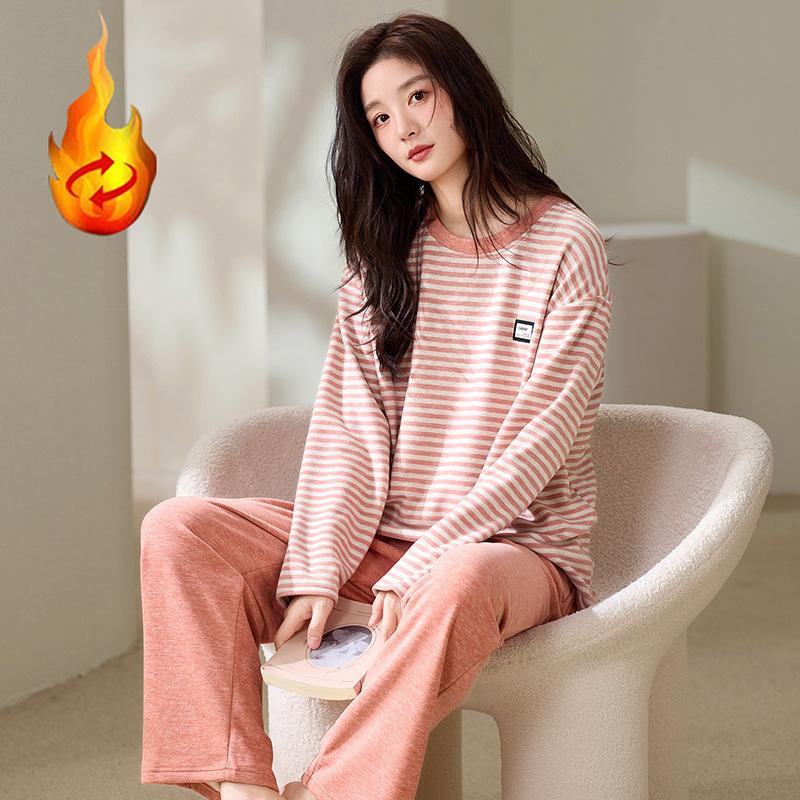 

German velvet pajamas women s autumn and winter new striped casual long-sleeved loungewear women can wear high-end suits m recommended 40-50kg