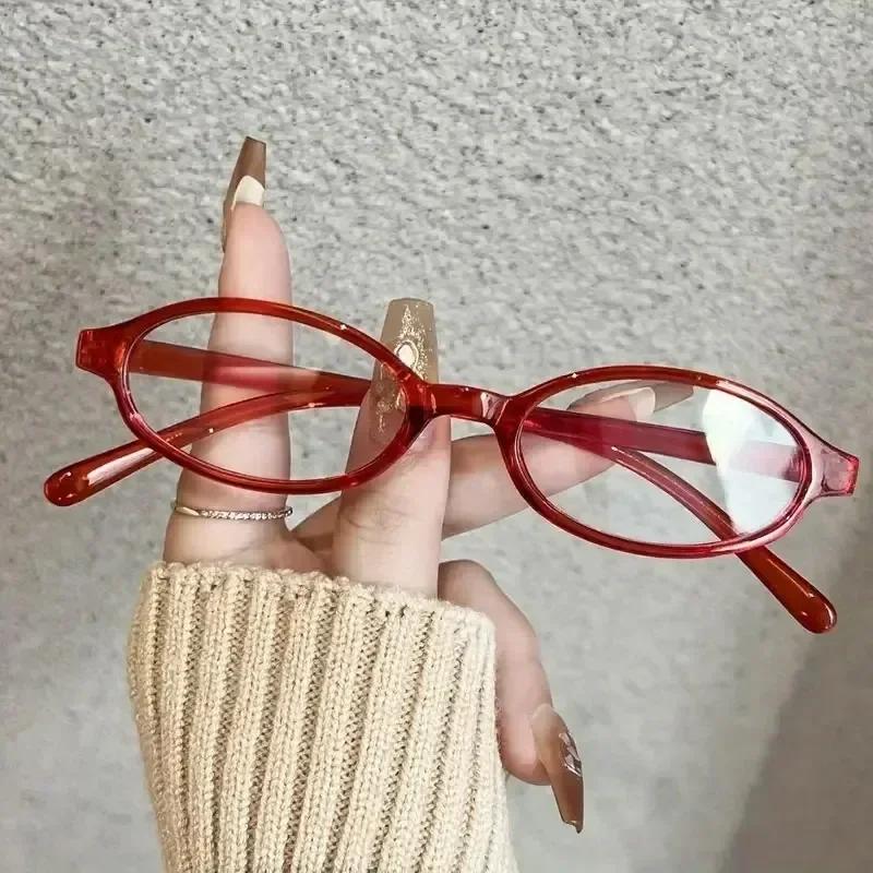 

Винтажные маленькие овальные очки Y2K Стиль для девочек Красная зеленая оправа Стеклянные очки Декоративные для улицы Антисиние очки Подарки