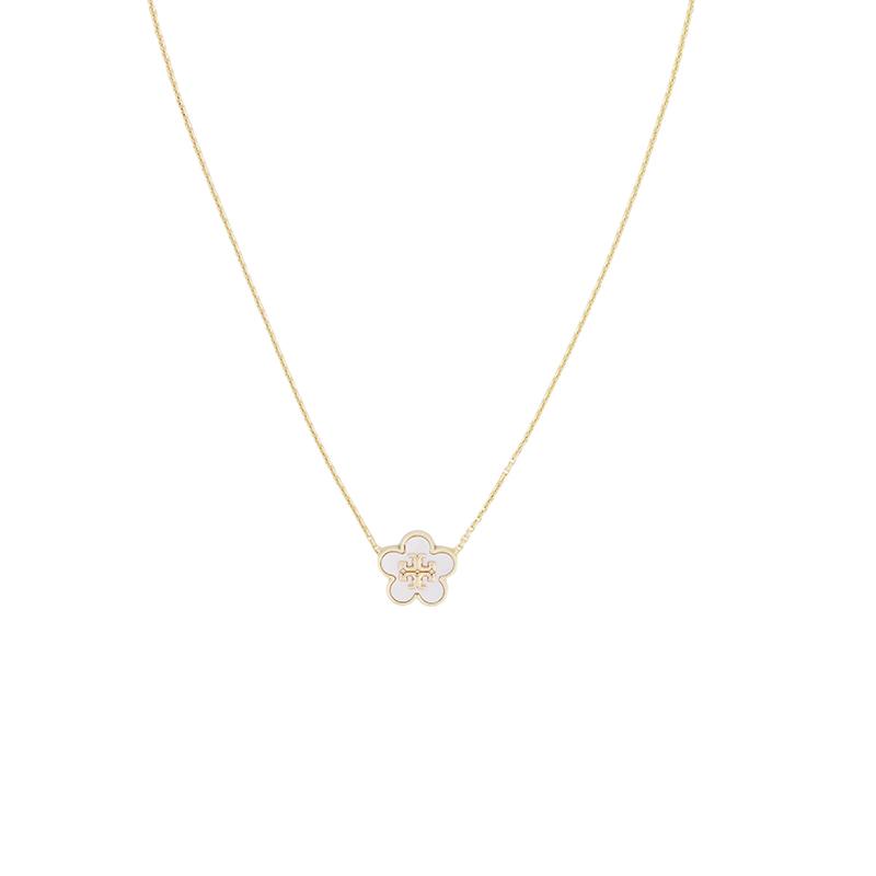 Tory Burch Floral Design Brass Pearl Necklace Women necklace Gold 158996-700 F,Gold
